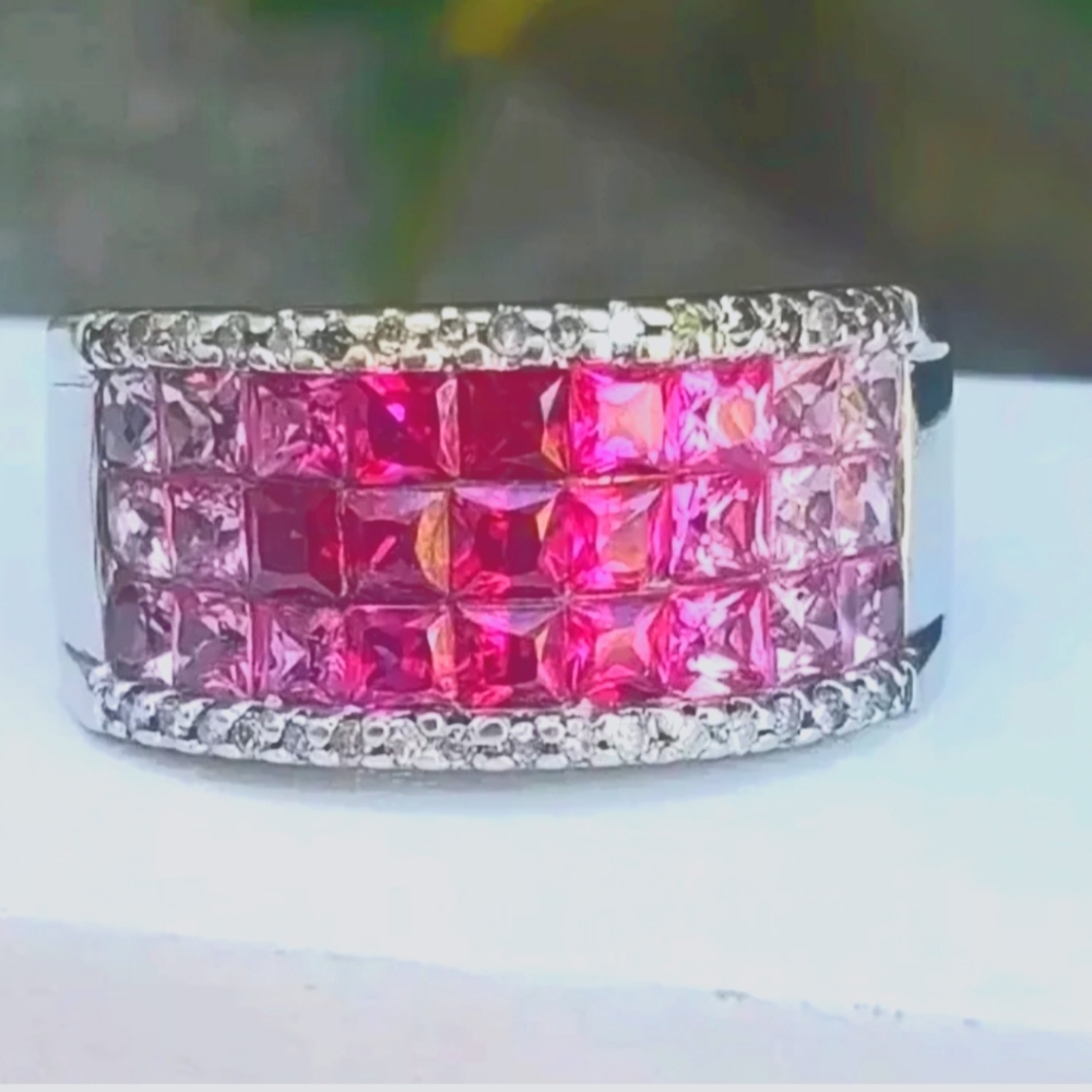 KLJCI Diamond Multi Colored Sapphires Ring 10kt Size 8.75